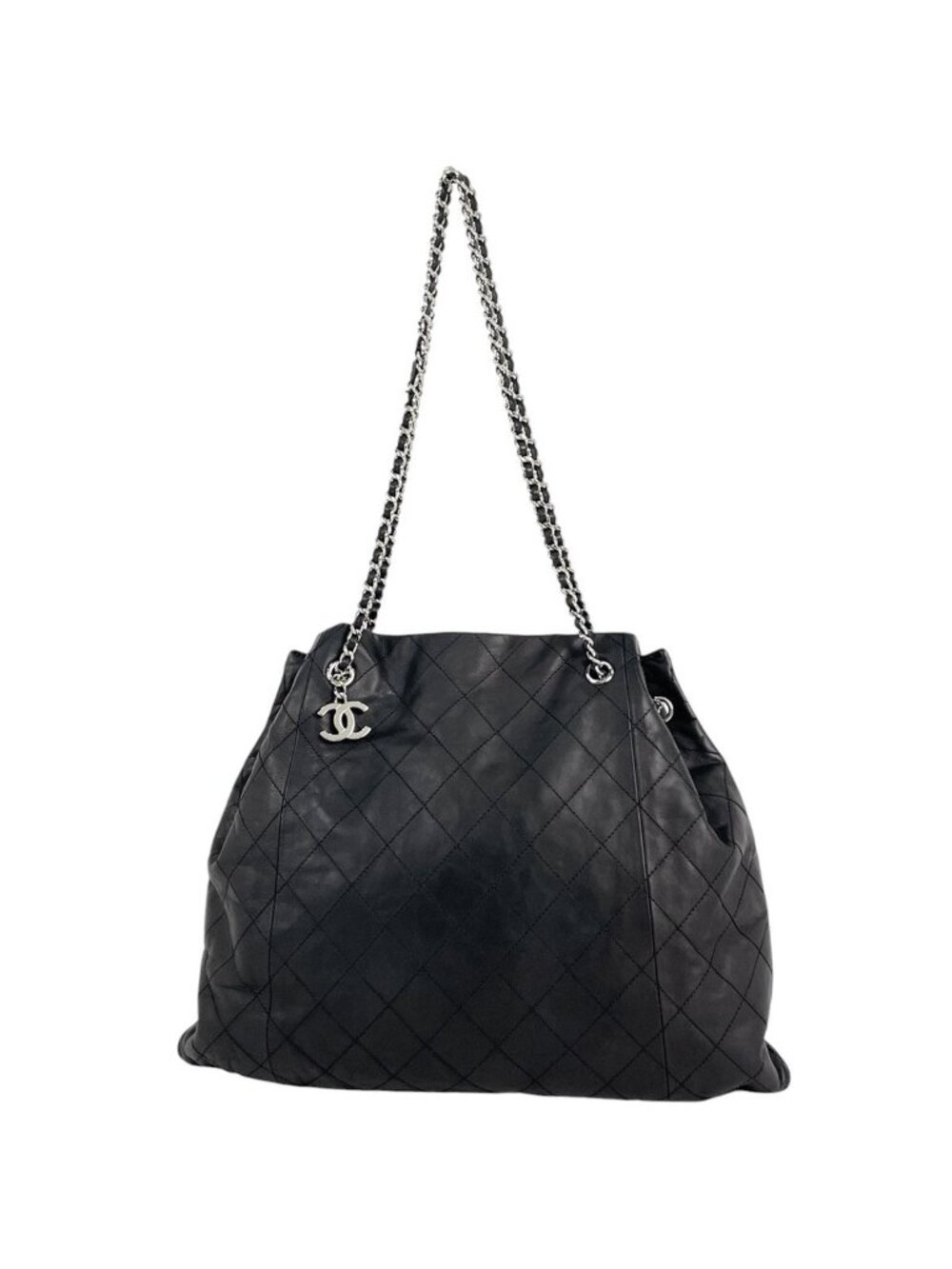 Chanel CC Logo Chain Shoulder Bag Quilted Leather Navy
